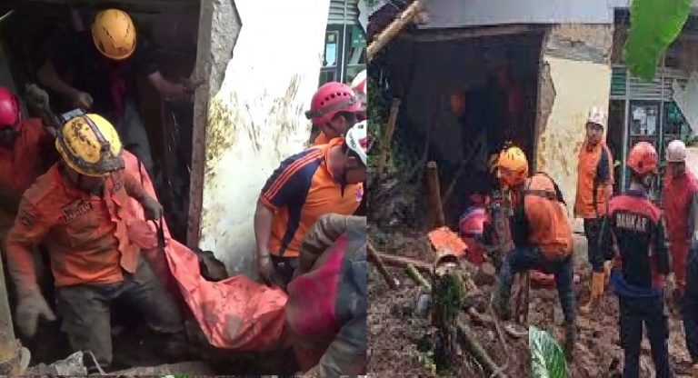 Diguyur hujan Deras: Tebing 7 meter longsor Timpa Rumah di Sukabumi, Ayah dan Anak Tertimbun, Satu orang Tewas