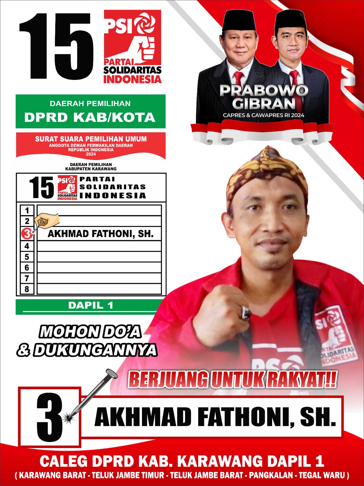 Tokoh Pemuda Akhmad Fathoni, SH. Caleg No. 3 Dapwil 1 Karawang dari Partai PSI.