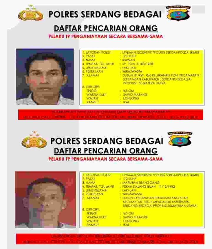 Polres Sergai Rilis DPO Terduga Otak Pelaku Penganiayaan