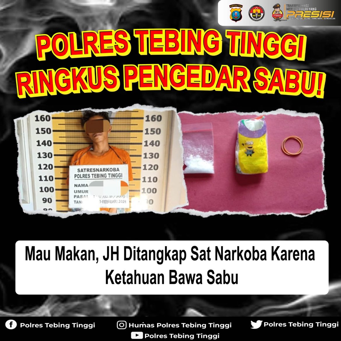 Mau Makan, JH Diamankan Satnarkoba Polres Tebing Tinggi