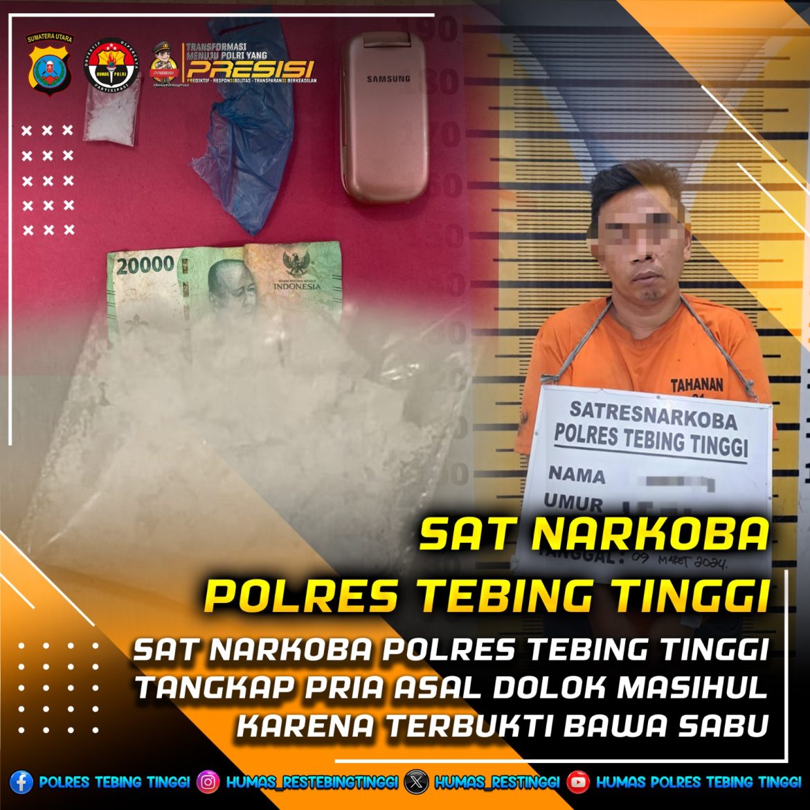 Sat Narkoba Polres Tebing Tinggi Ringkus Pemain Asal Dolok Masihul