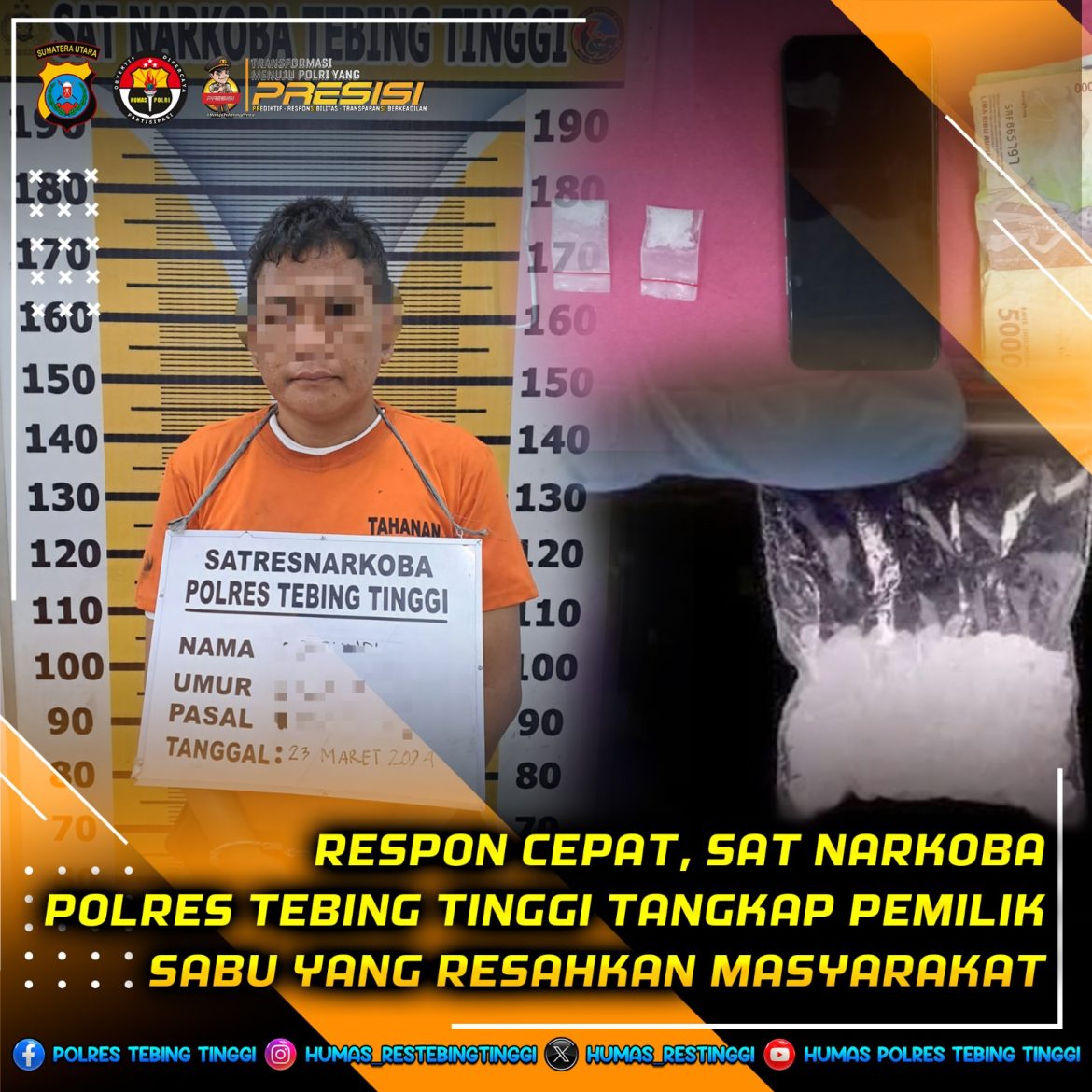 Respon Cepat Sat Narkoba Polres Tebing Tinggi Tangkap Pemilik Sabu