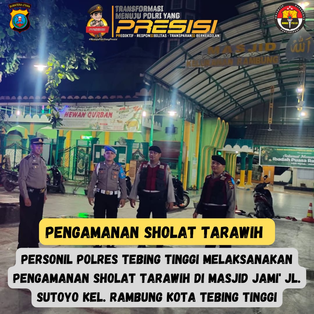 Pengamanan Shalat Tarawih, Polres Tebing Tinggi Gelar Patroli Malam