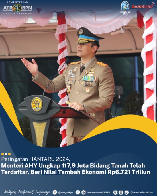 Peringatan HANTARU 2024, Menteri AHY Ungkap 117,9 Juta Bidang Tanah Telah Terdaftar, Beri Nilai Tambah Ekonomi Rp6.721 Triliun