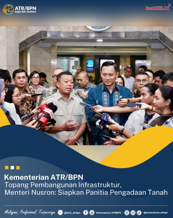 Kementerian ATR/BPN Topang Pembangunan Infrastruktur, Menteri Nusron: Siapkan Panitia Pengadaan Tanah