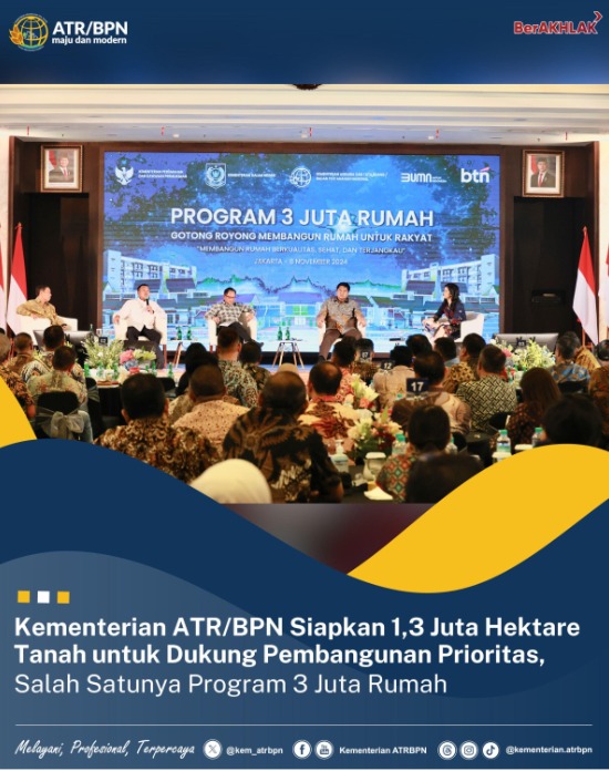 Kementerian ATR/BPN Siapkan 1,3 Juta Hektare Tanah untuk Dukung Pembangunan Prioritas, Salah Satunya Program 3 Juta Rumah