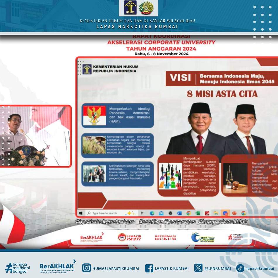 “Belajar Tanpa Batas Menuju Indonesia Emas”, Lapas Narkotika Rumbai Ikuti Rakor Akselerasi Corporate University dan Webinar Nasional