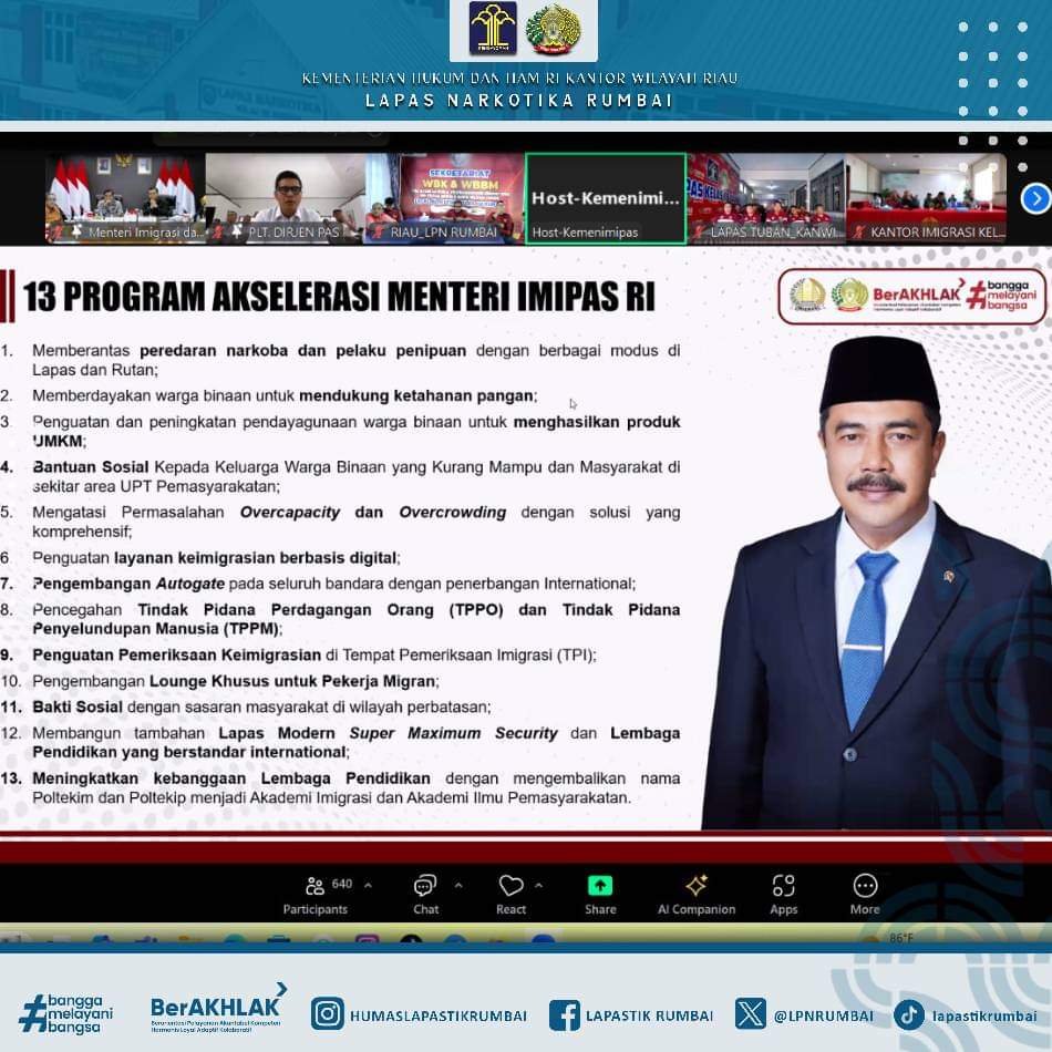 Lapas Narkotika Rumbai Ikuti Arahan Menteri Imigrasi Dan Pemasyarakatan Terkait Asta Cita Presiden Dan Wakil Presiden
