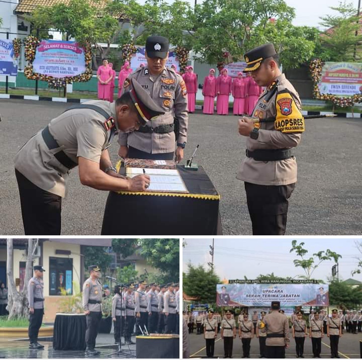 AKBP Hendro Sukmono SH,S.IK, M.IK Kapolres Sampang Pimpin Upacara Sertijab PJU Polres Sampang Dan 3 Kapolsek Jajaran