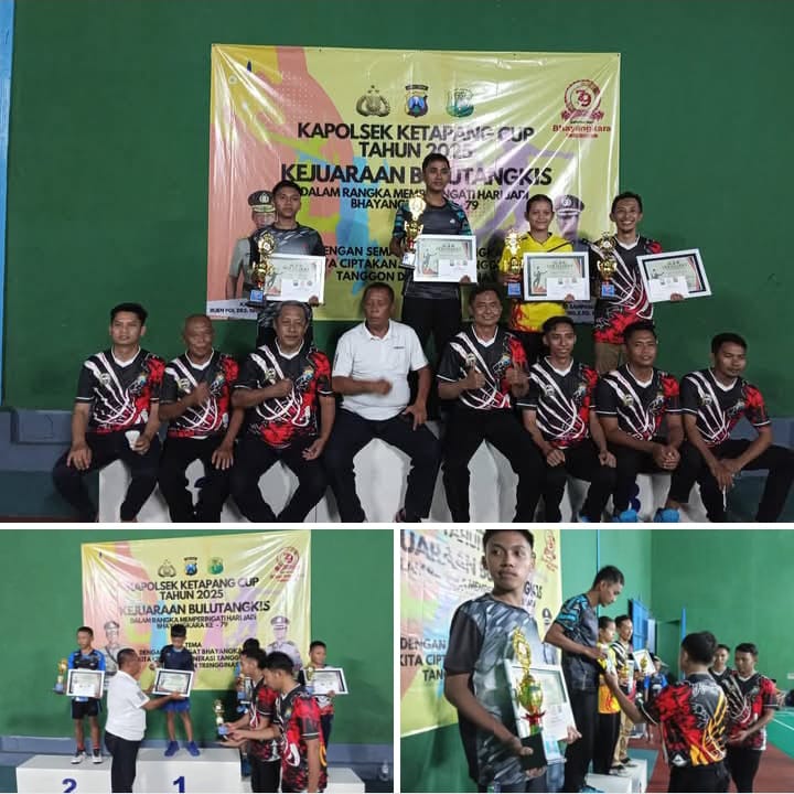 Kapolsek Bersama Camat Ketapang Berikan Hadiah Kepada Para Juara Turnamen Bulutangkis Kapolsek Ketapang Cup 2025