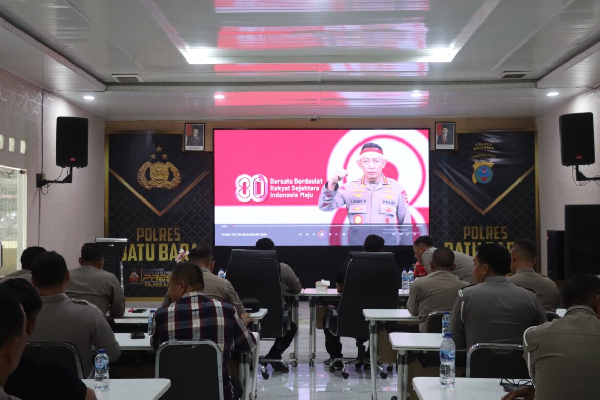 Polres Batu Bara Nonton Bareng Sambutan Kapolri HUT Ke-80 RI